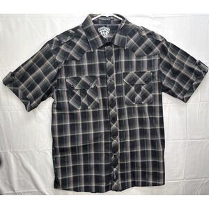Y2K Southpole Plaid Button Down Shirt Size Men's Large Streetwear Short Sleeve